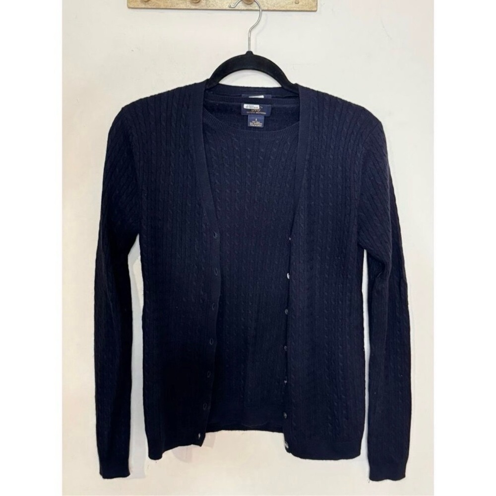 Brooks Brothers Women’s Navy Cashmere Silk Cable-Knit Cardigan Twinset - Picture 3 of 5